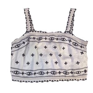 Abercrombie & Fitch White Crop Top with Black Embroidery